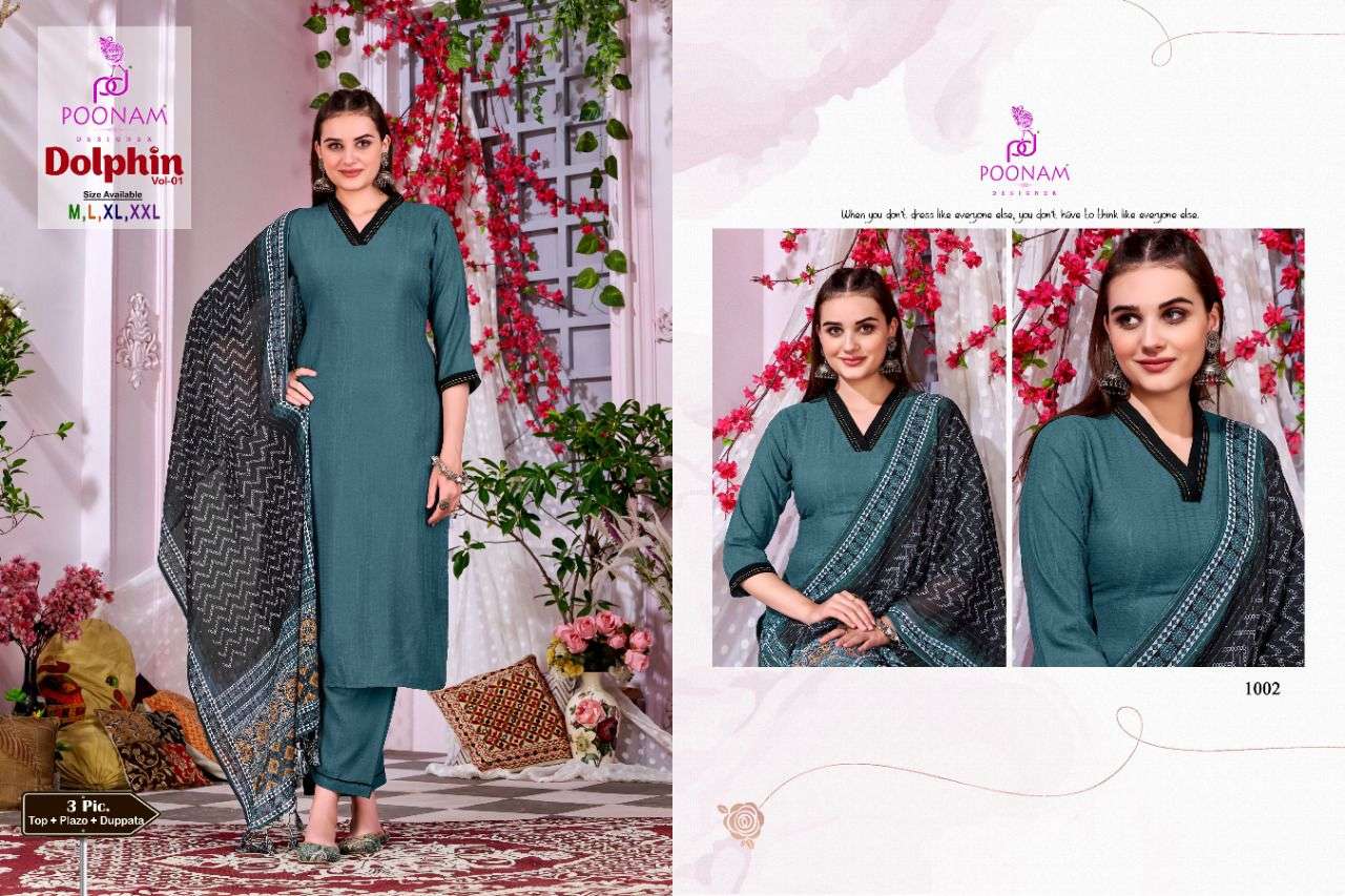 Poonam Designer- Dolphin Vol-01-fabric-viscose-dobby-aline-kurti-fancy-fabric-plazo-pant-georgette-corset-work-digital-print-dupatta-1002
